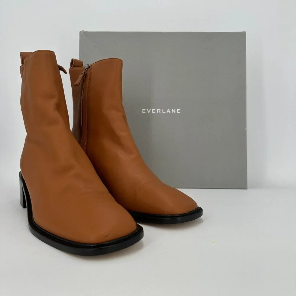 Everlane The City Boot Desert Tan Leather 11 Women's Side Zip Block Heel Ankle